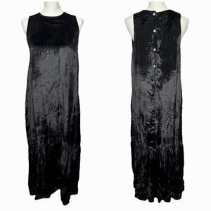 Kallmeyer New York Velvet Maxi Dress Size Medium Black Sleeveless Button Up Back